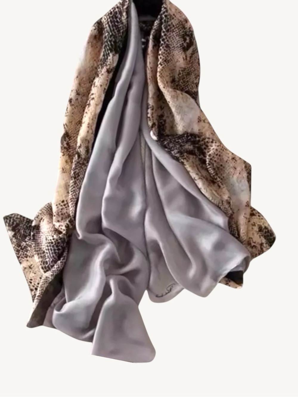 Silky Satin Exotic Snake Print & Grey Lightweight Oversized Scarf Shawl Wr - Picture 1 of 9